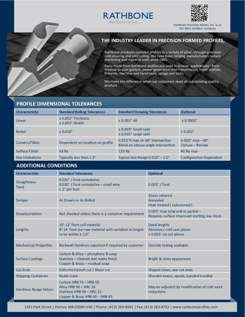 Rathbone Precision Metals – Line Card